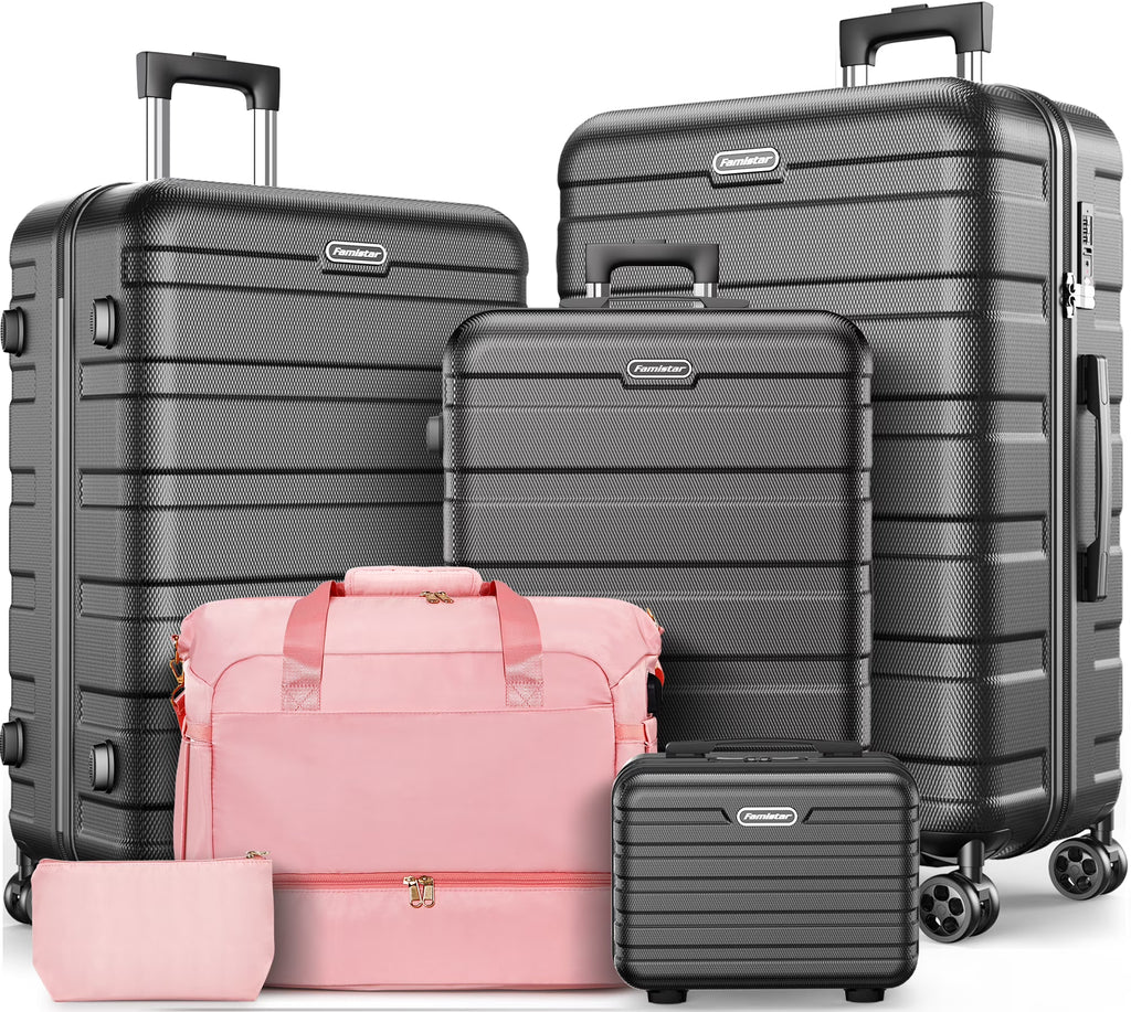 5 Piece Hardside Luggage Suitcase Set with 360° Double Spinner Wheels Integrated TSA Lock ABS Hardshell W896781