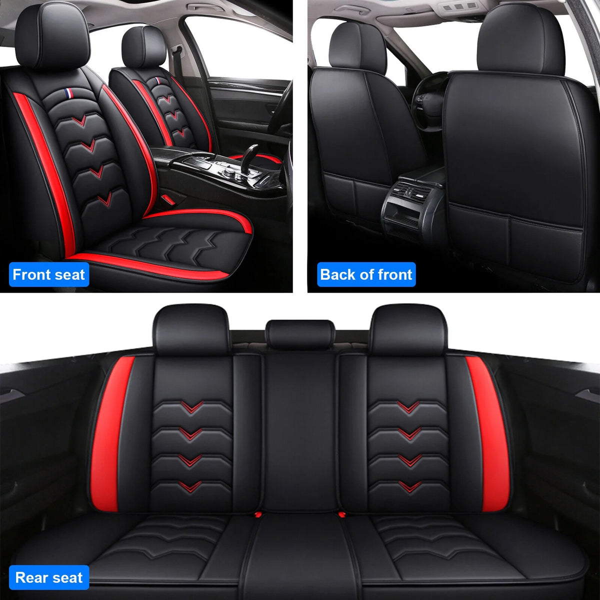 Black&Red Waterproof Leather Car Seat Covers Full Set B142629