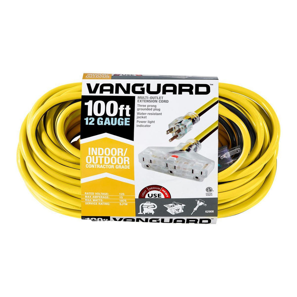 100 ft. 12/3 Gauge Multiple Outlet Extension Cord with Indicator Light, Yellow, Black N218330