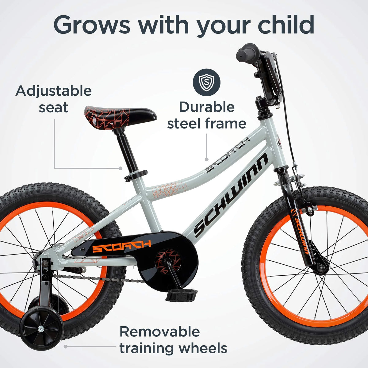 Boy's Bike with Training Wheels, 16 Wheels, Grey Q765745