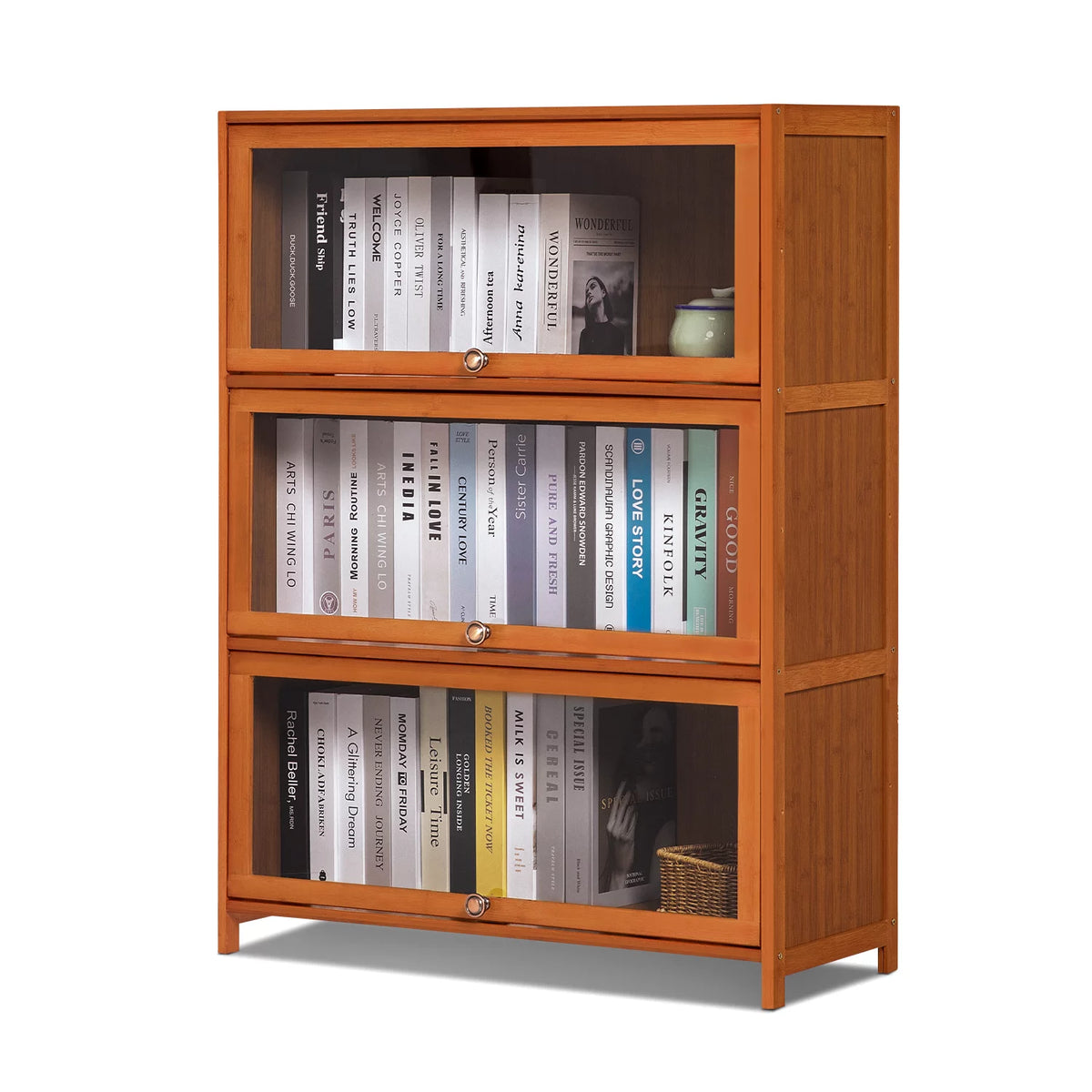 Bamboo 3 Tiers Bookcase with Acrylic Door L85233