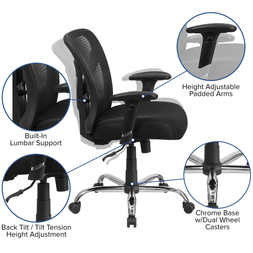 Black Mesh Ergonomic Task Office Chair with Adjustable Back and Arms N2654