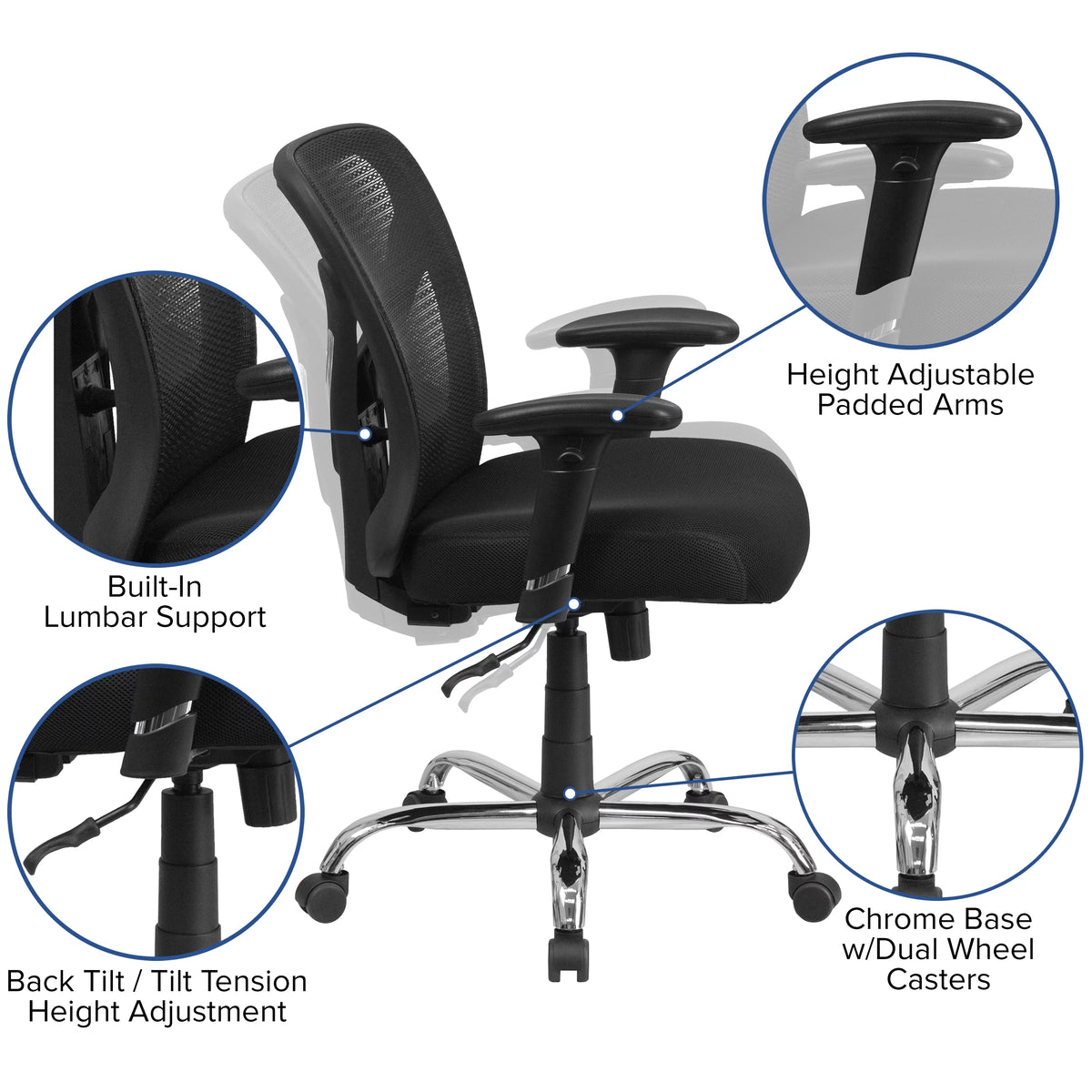 Black Mesh Ergonomic Task Office Chair with Adjustable Back and Arms N2654