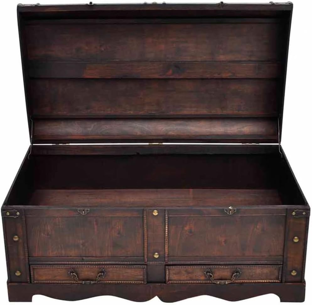 Vintage Wooden Treasure Chest Storage Trunk with 2 Drawers H179