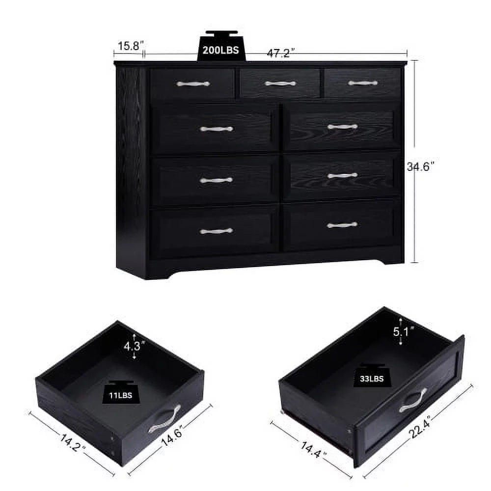 Black 9 Drawer Wood Dresser L184480