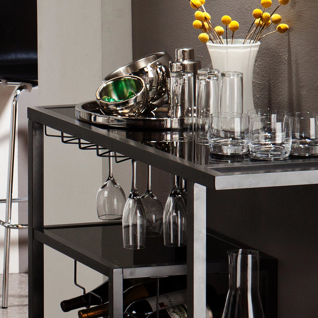 Bar Cart - Gunmetal Gray with Black Glass L3825