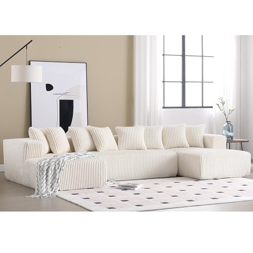 White Striped Corduroy Upholstered 4 Seater Modular Sectional Sofa D802109
