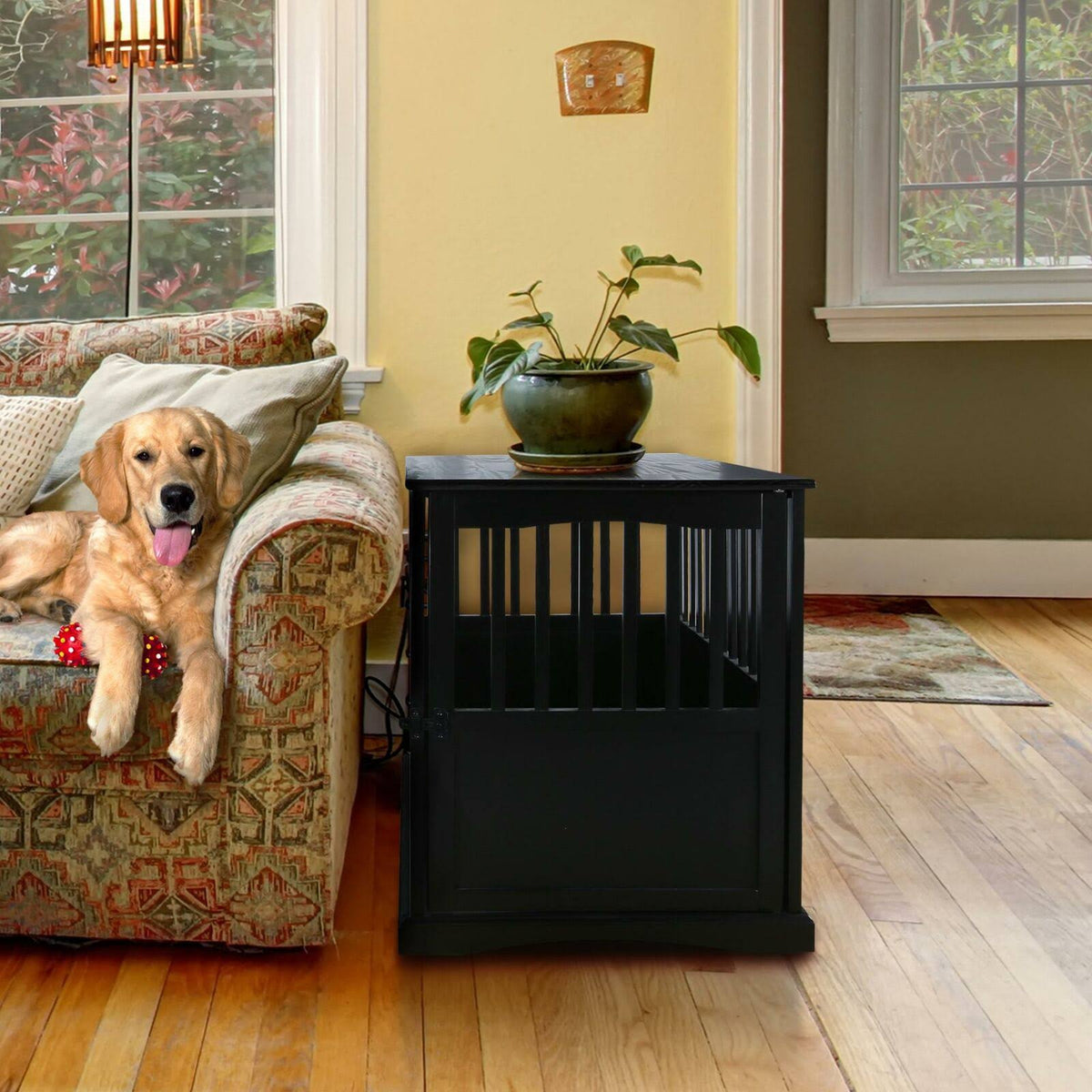 Black 27 inch Wooden Pet Crate End Table P433028