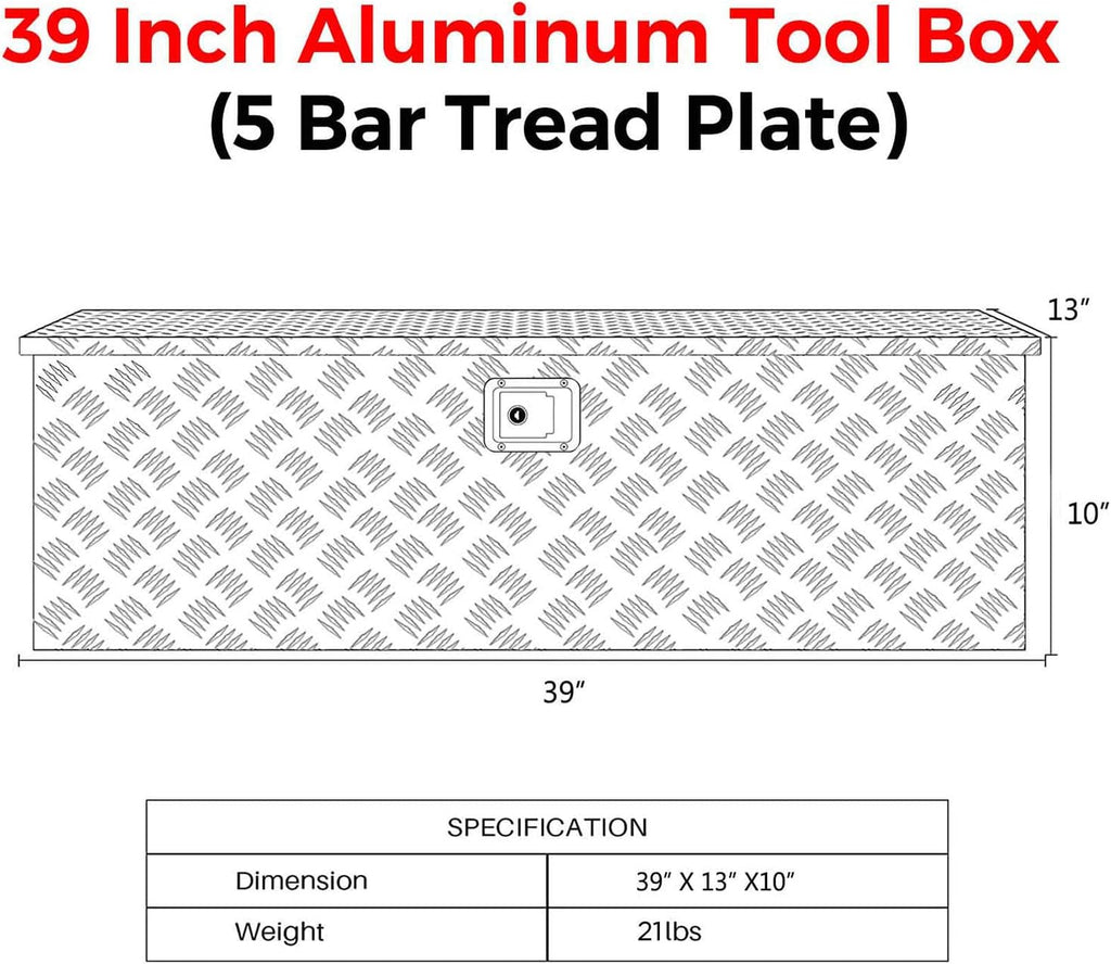 Truck Bed Tool Box with Lock Latch, 24 X 17 X 18 Inch Aluminum Black E595