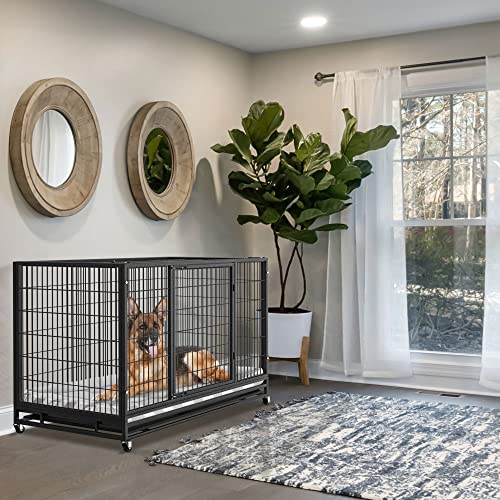 Heavy Duty Dog Crate Cage Kennel with Removable Wire Trays and Wheels N6736