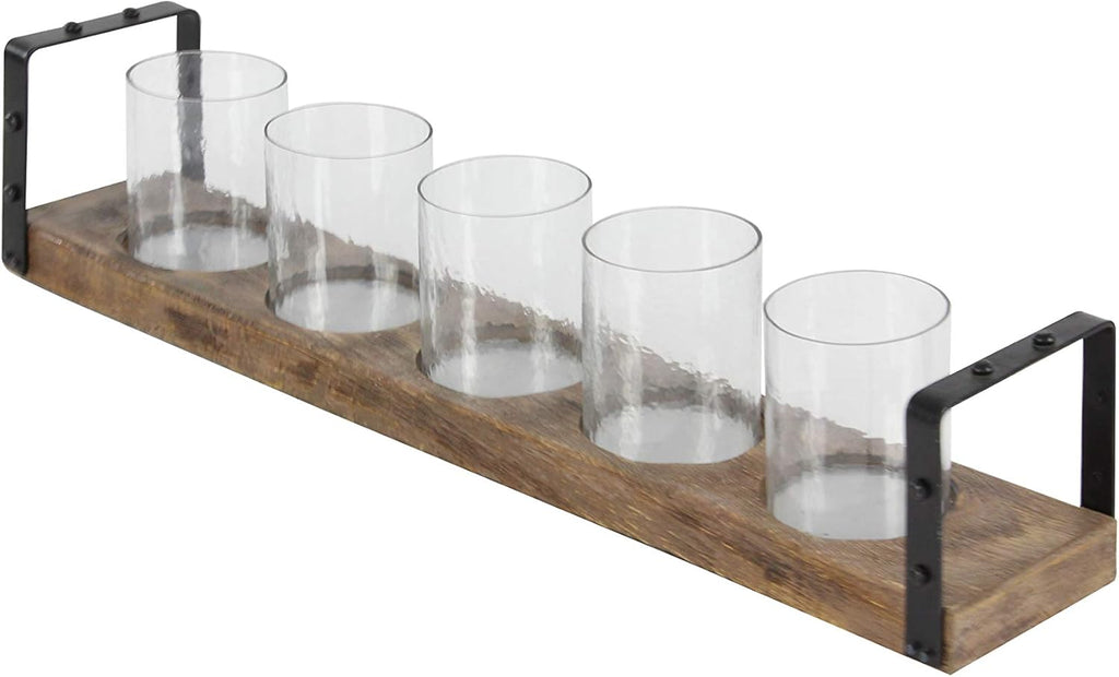 Wood Metal Glass Candle Holder 28 by 5-Inch B1339