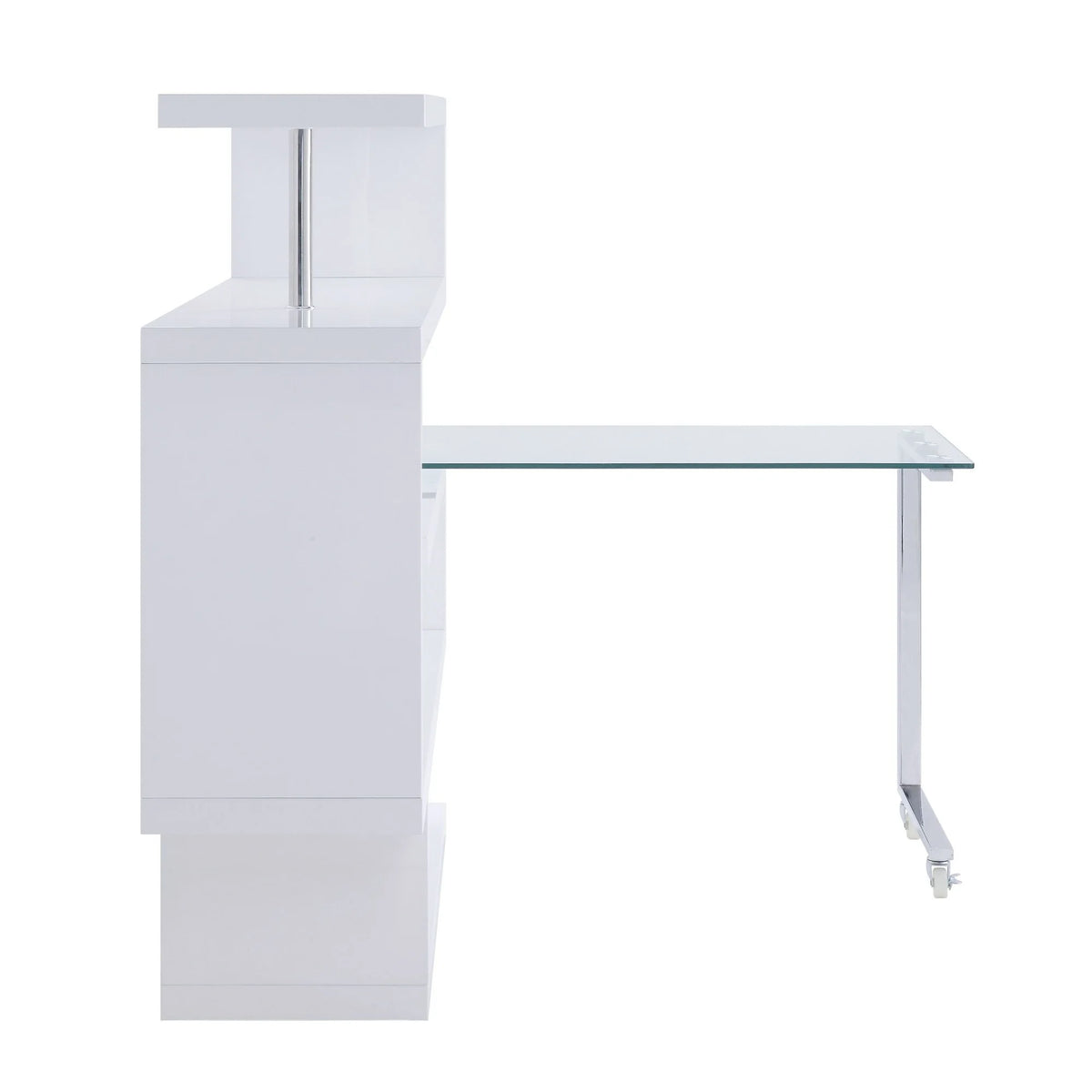White Writing Desk with 4 Swivel Etagere Shelf and Casters Q95950