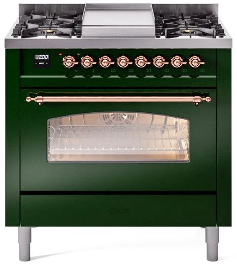 36 Dual Fuel Propane Gas Range Emerald Green Copper Trim E18345