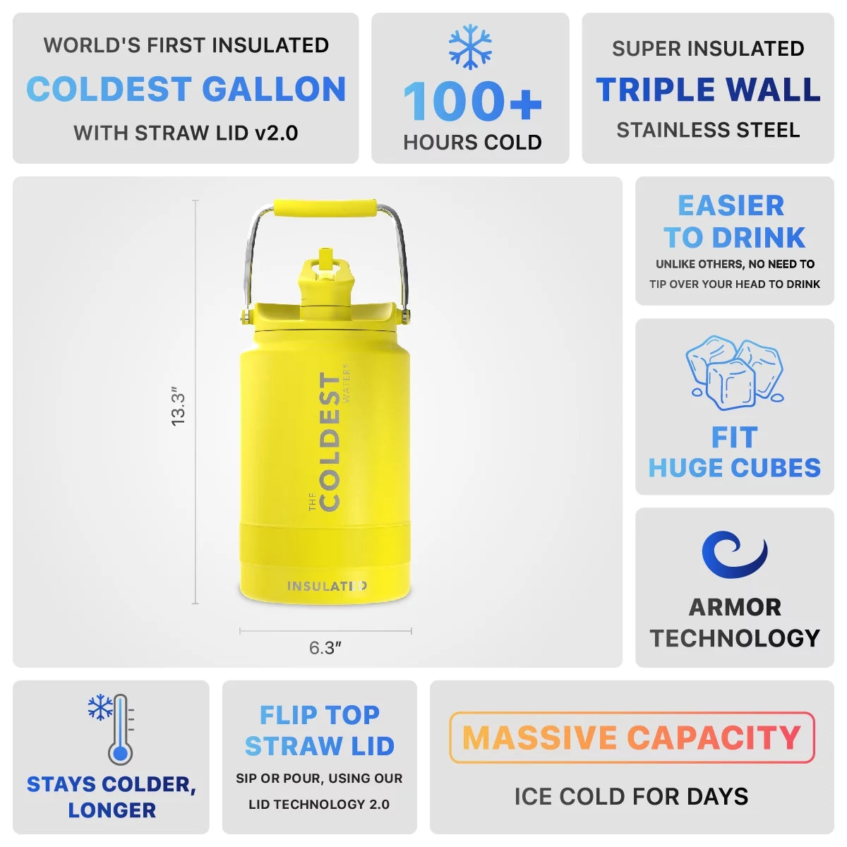 128 oz Leak Proof Vacuum Insulated Stainless Steel Water Bottle O406590
