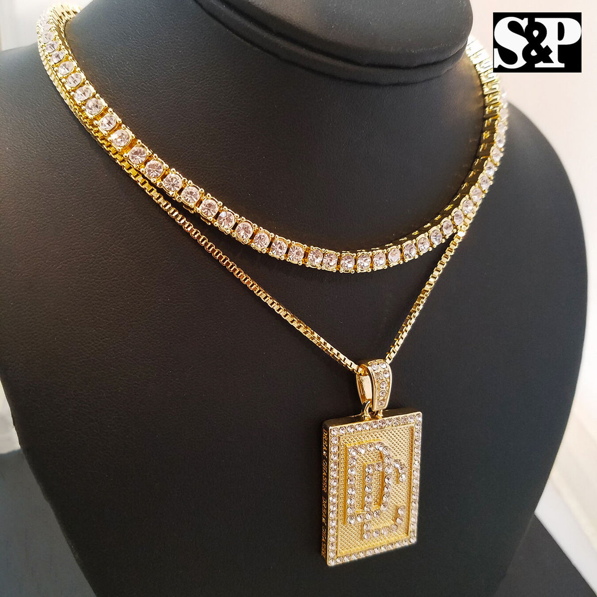 Choker 16" 1 Row Diamond Tennis Chain & Necklace Set I834
