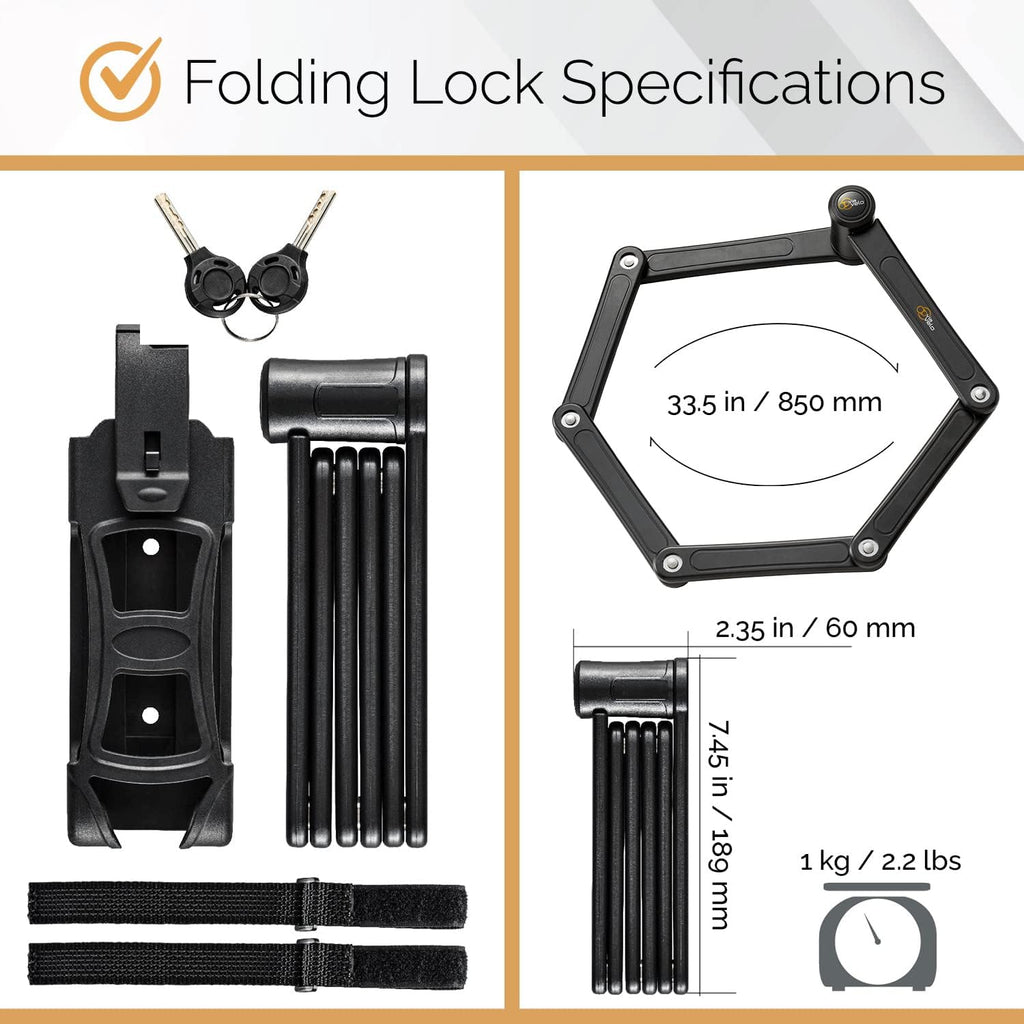 Folding Bike Lock Heavy Duty Hardened Steel with Mounting Case and Two Keys U53832