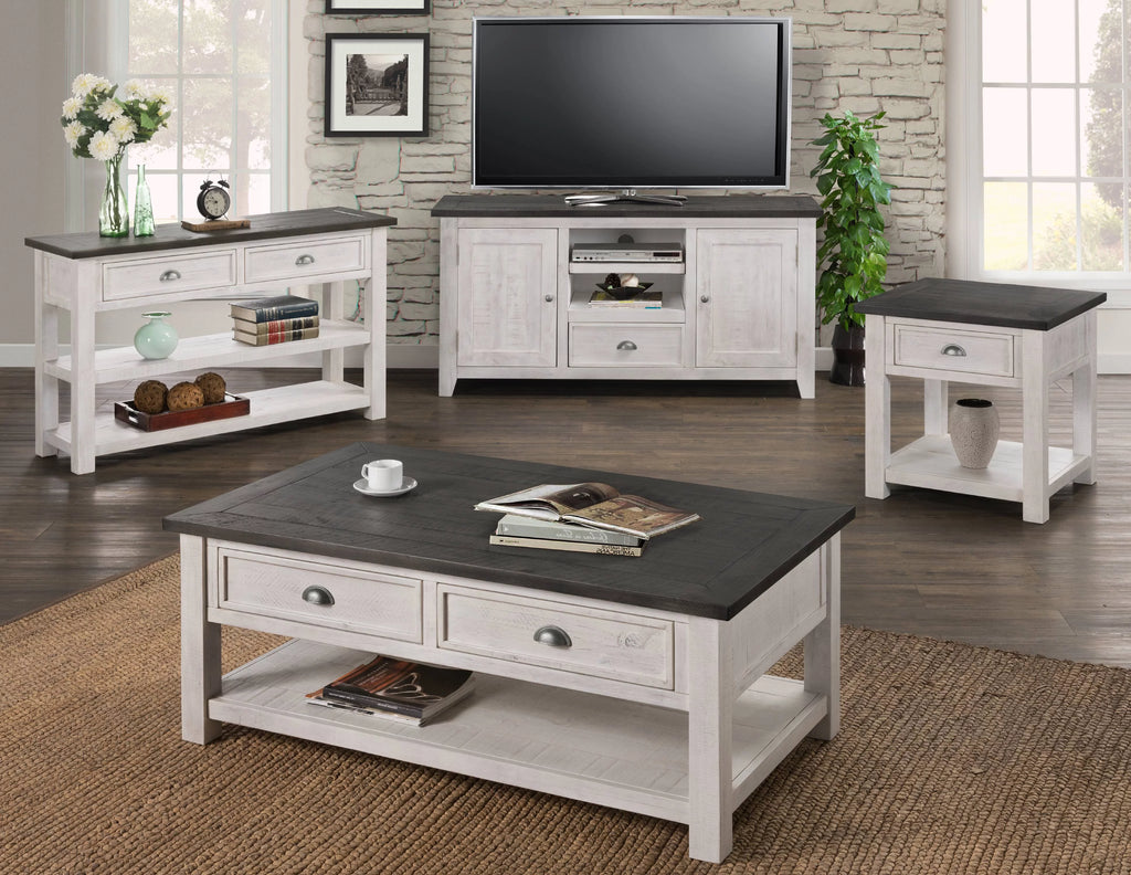 Solid Wood 2 Drawer Coffee Table White and Gray F625716