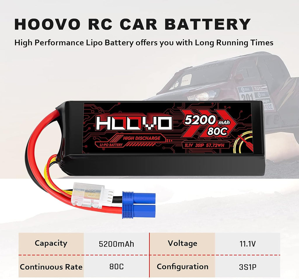 3S Lipo Battery 11.1V 80C 5200mAh with EC5 Connector 2 Pack H29107