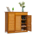 Brown 4 Tiers 1 Drawer 18 Pairs Bamboo Shoe Rack P8064