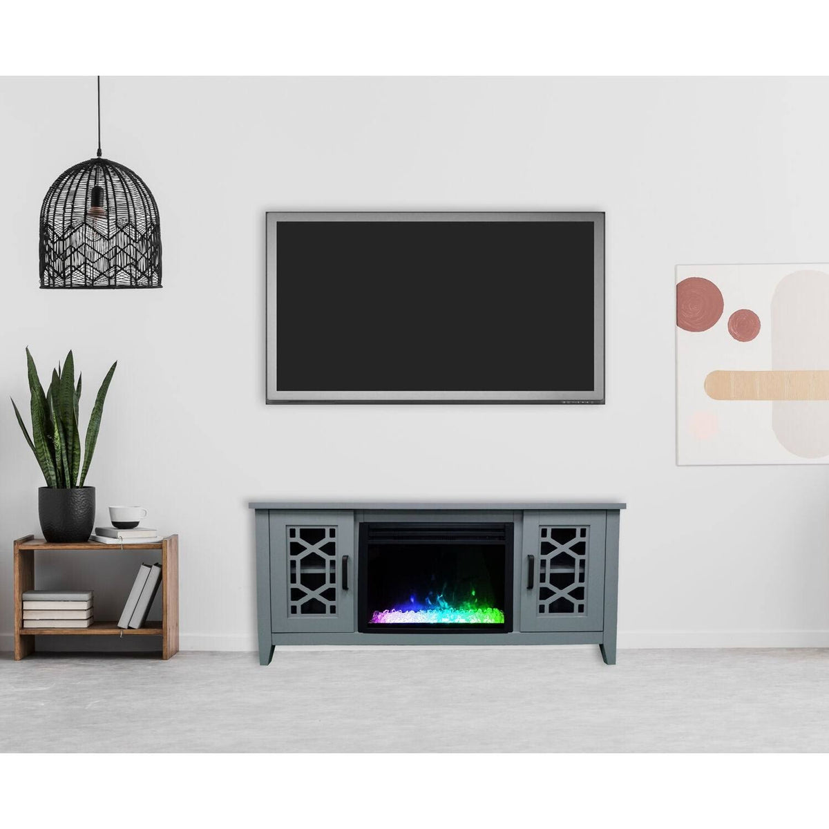 56-in. Slate Blue Electric Fireplace with Crystal Insert U78584