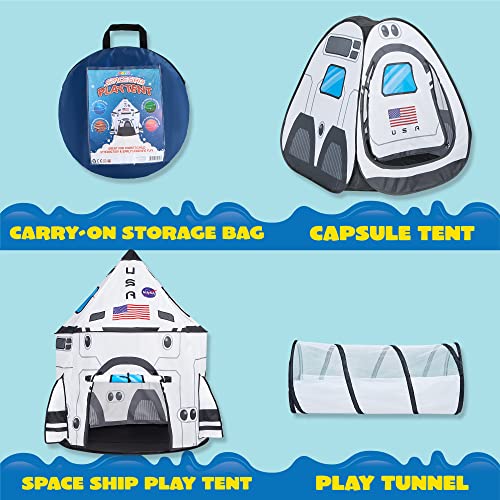 White Rocket Ship Pop up Play Tent with Tunnel and Playhouse Kids Indoor Outdoor Spaceship Tent Set G116