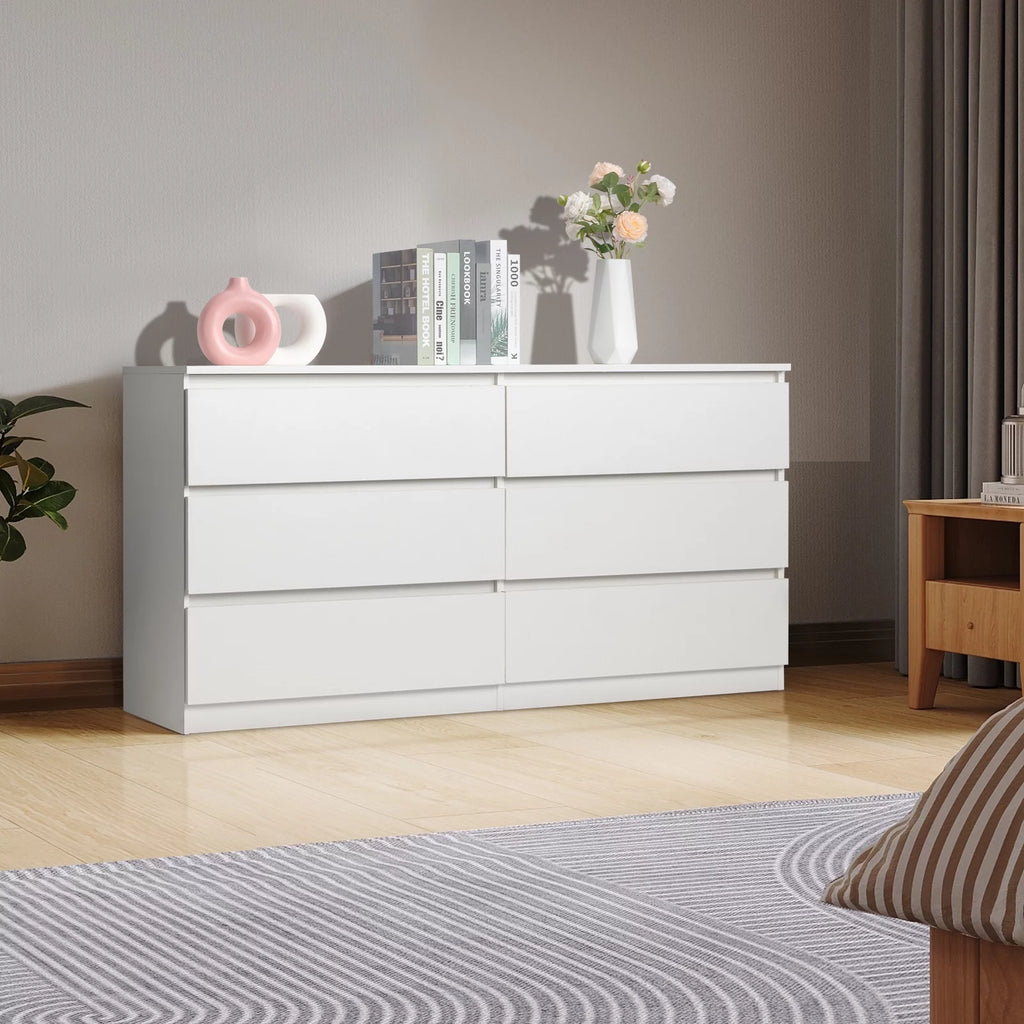 White 6 Drawer Double Dresser F937