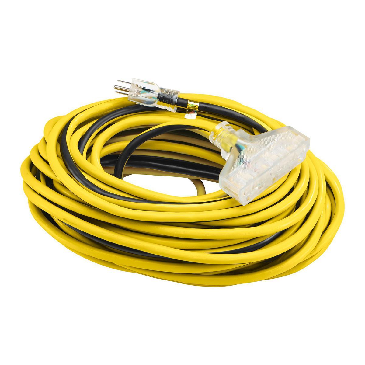 100 ft. 12/3 Gauge Multiple Outlet Extension Cord with Indicator Light, Yellow, Black N218330