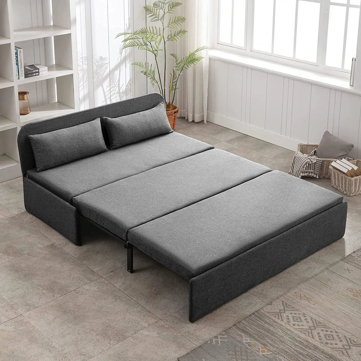 Queen Size Convertible Linen Sleeper Sofa Bed Dark Gray G114179