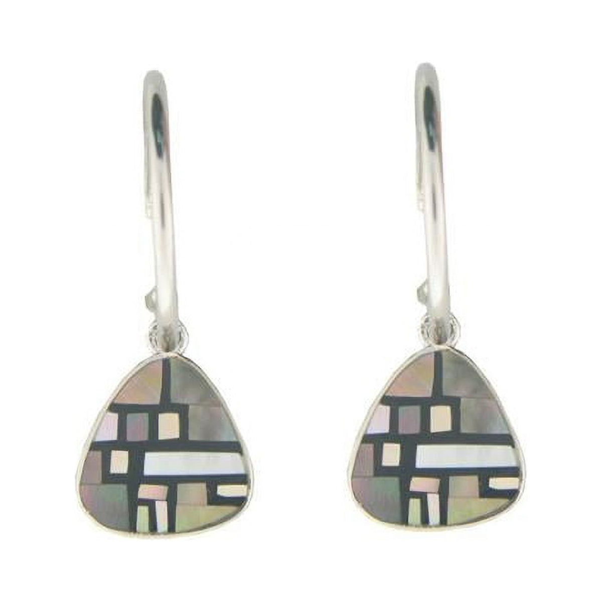 Vintage Mother of Pearl Hoop Earrings in 925 Sterling Silver P9874