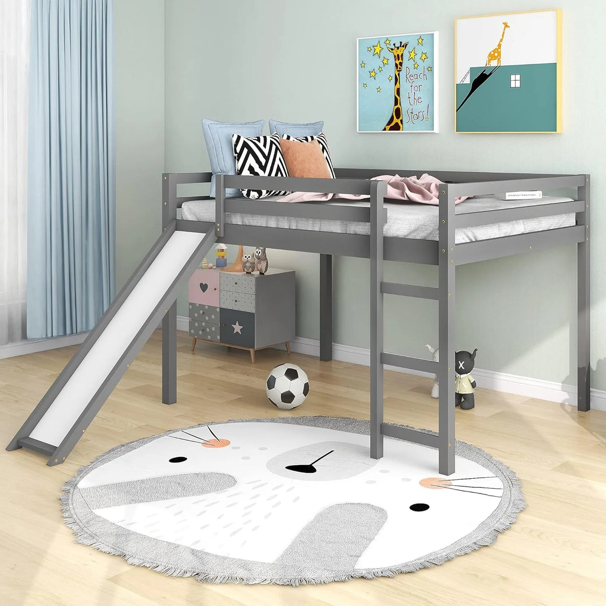 Full Size Wood Loft Bed with Slide I230
