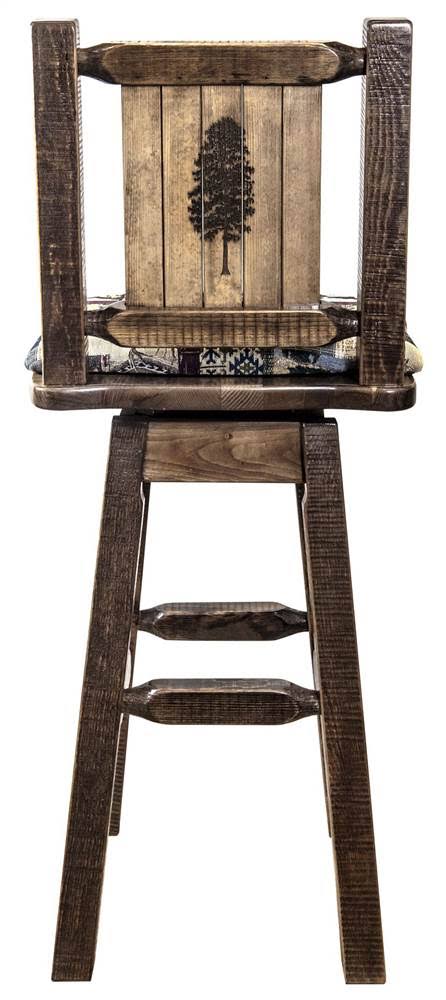 Homestead Barstool with Back & Swivel Woodland Pattern Upholstery N87116