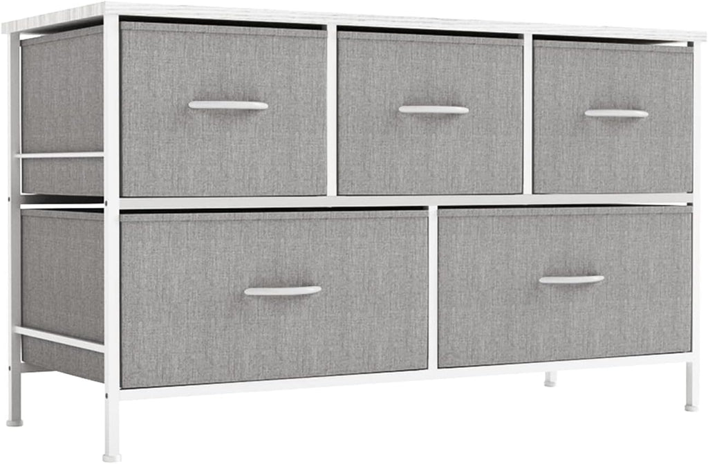 Charcoal Grey 5 Drawer Fabric Dresser with Metal Frame Z814