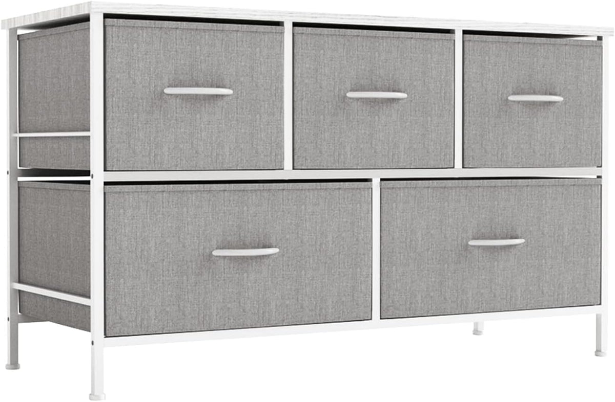 Charcoal Grey 5 Drawer Fabric Dresser with Metal Frame Z814