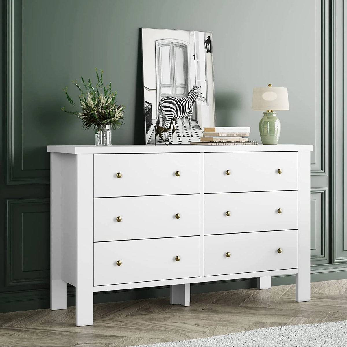 White 6 Drawer Wood Dresser P6686