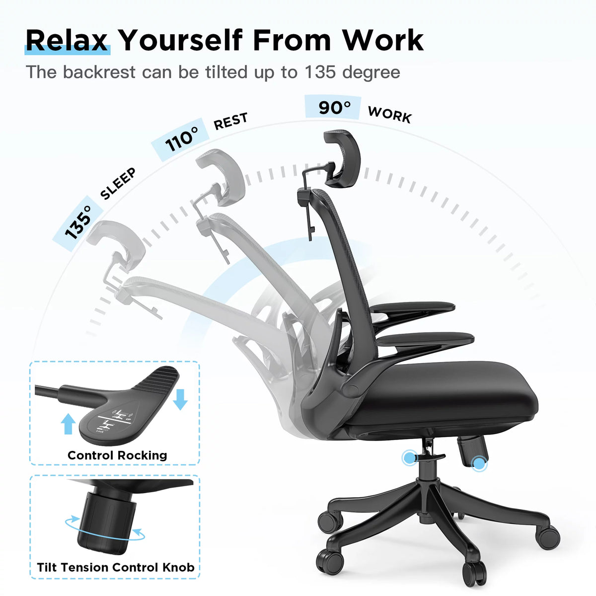 Black Ergonomic Mesh Office Chair with Flip-Up Arms and Lumbar Support T67908