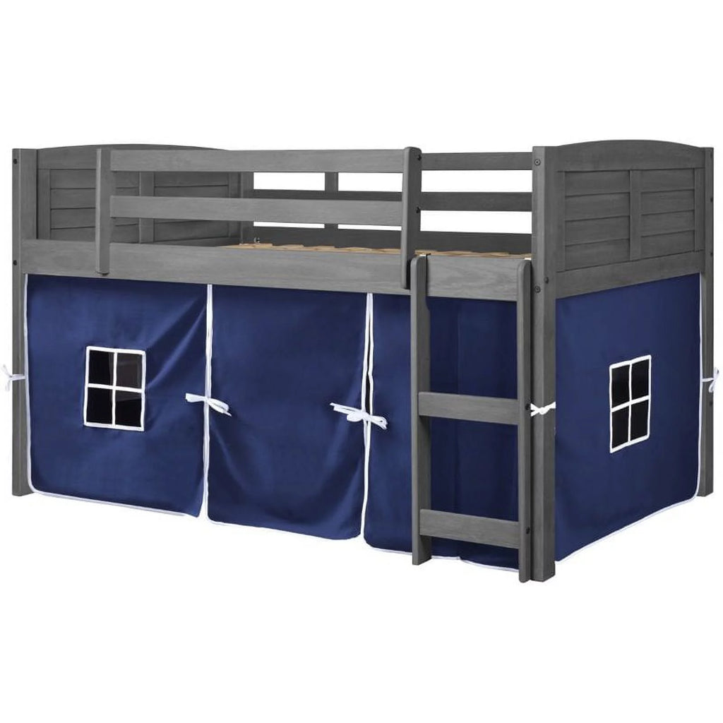 Twin Solid Wood Low Loft Bed with Blue Tent O589