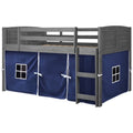Twin Solid Wood Low Loft Bed with Blue Tent O589