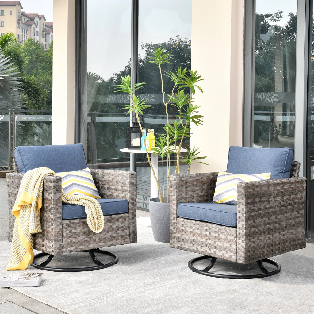 2 Pieces Wicker Swivel Chair with Cushions N59421