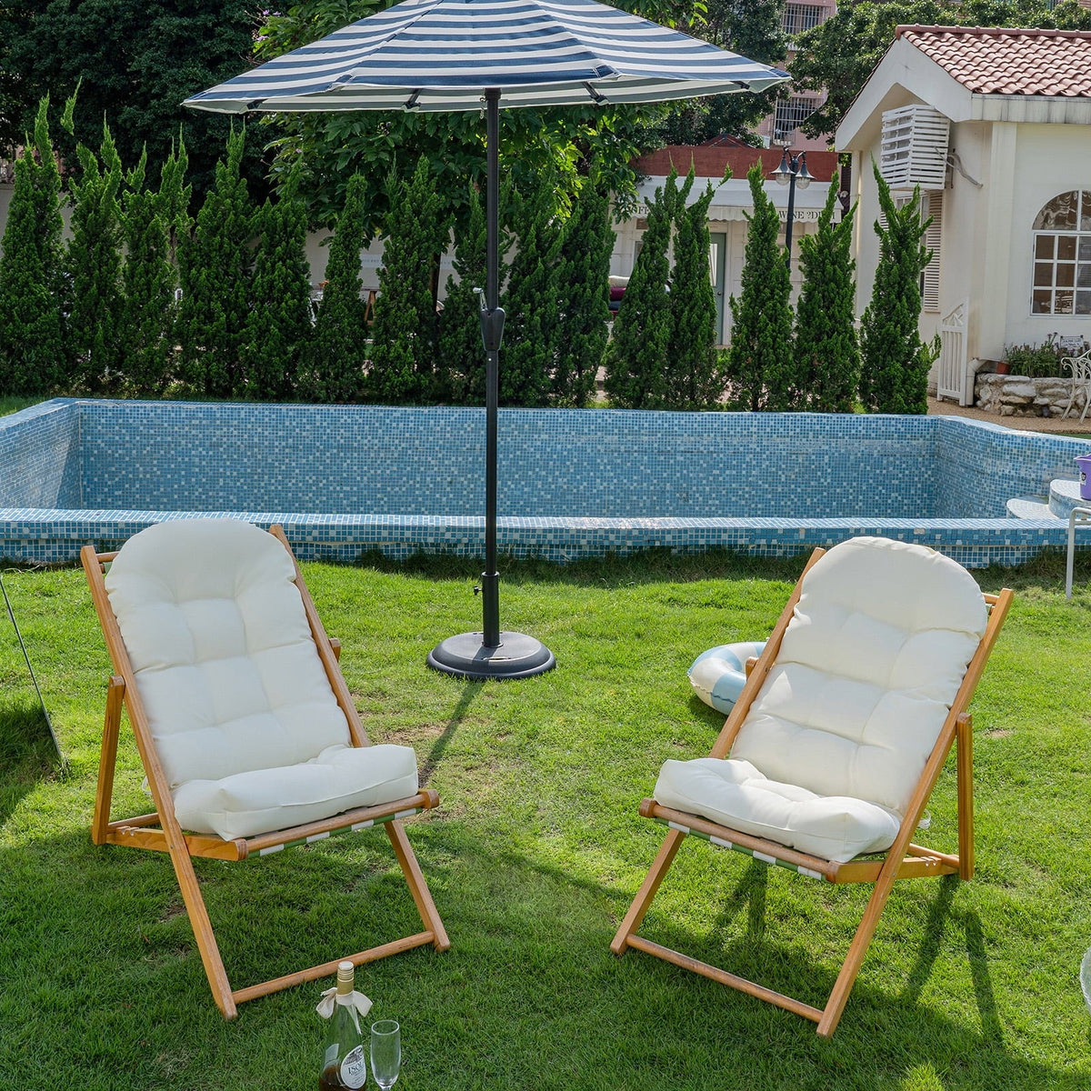 2pc 44x19.6x4 inch Non Slip Waterproof Outdoor Chair Cushion with Ties X70025