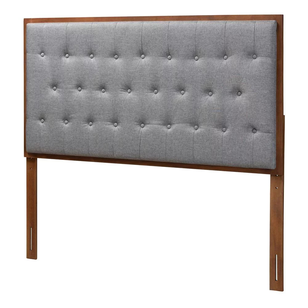 Gray Fabric and Walnut Brown Wood King Size Headboard C186