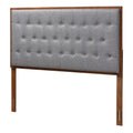 Gray Fabric and Walnut Brown Wood King Size Headboard C186
