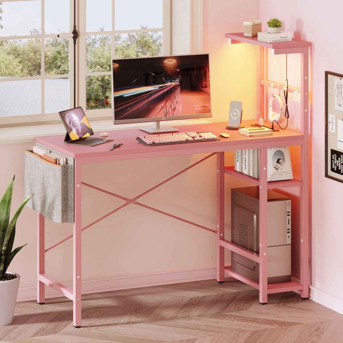44 inch Computer Desk with LED Lights and Shelves M72032