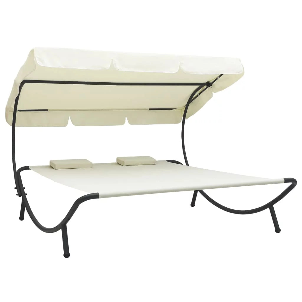 Outdoor Bed with Canopy and Pillows Cream White C6980