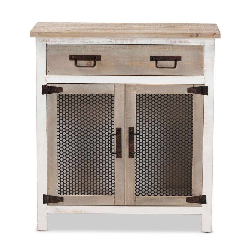 White and Oak Brown Wood 2-Door Storage Cabinet R161