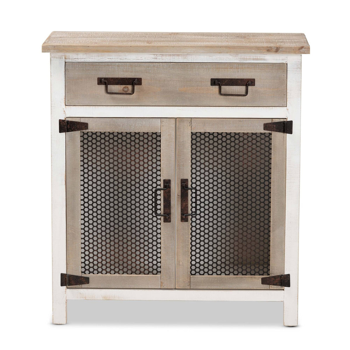 White and Oak Brown Wood 2-Door Storage Cabinet R161