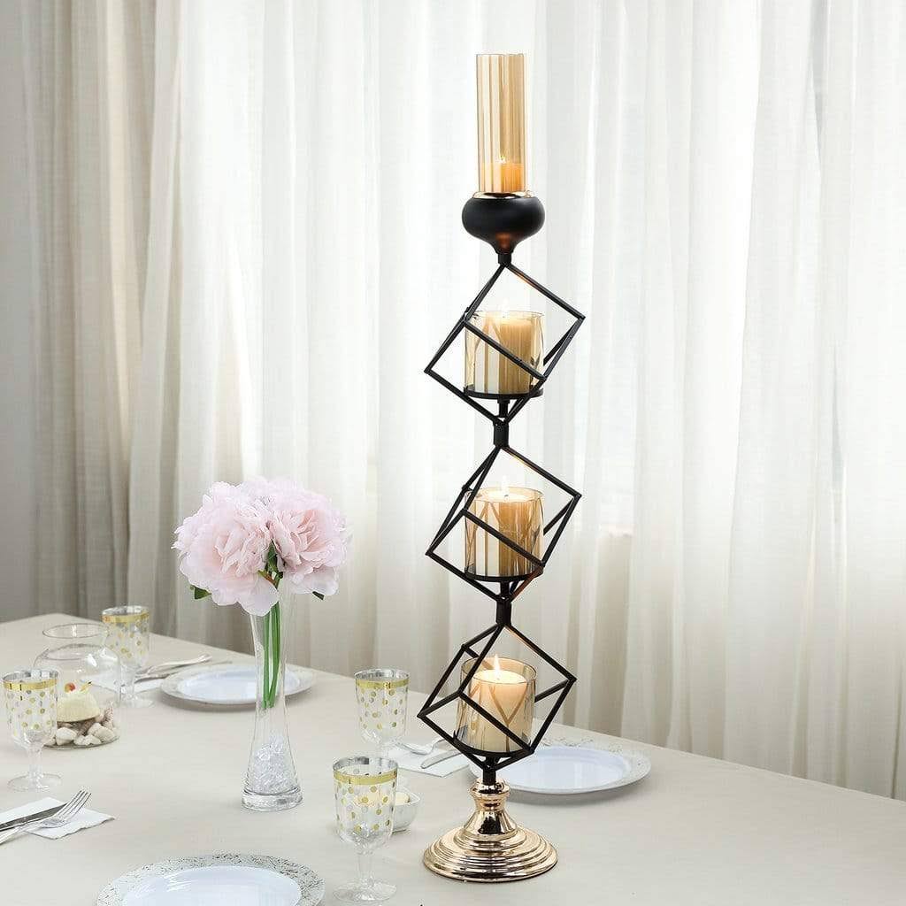 Gold Black Geometric Glass Votive Candle Holders V51345