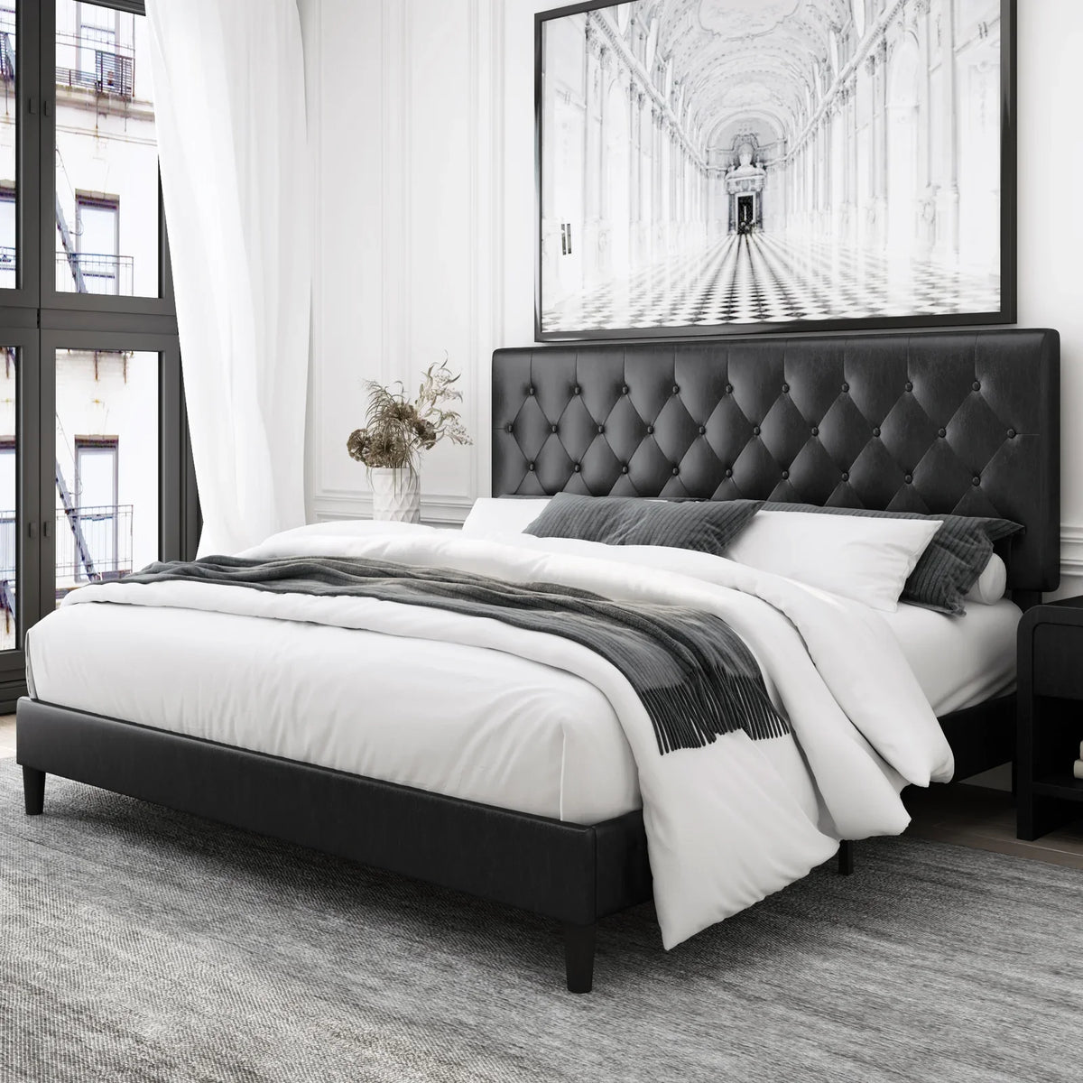 White Faux Leather Upholstered King Bed Frame M81433