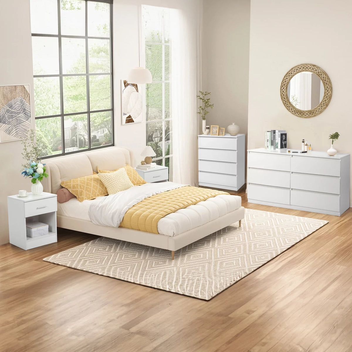 White 6 Drawer Double Dresser F937
