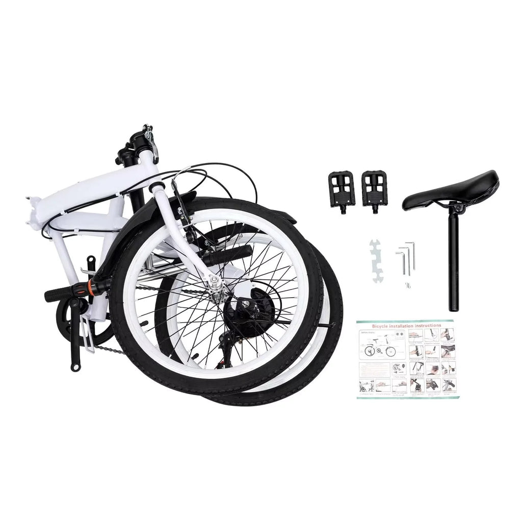 White Folding Bike 6 Speed Gears with Mudguard S4059