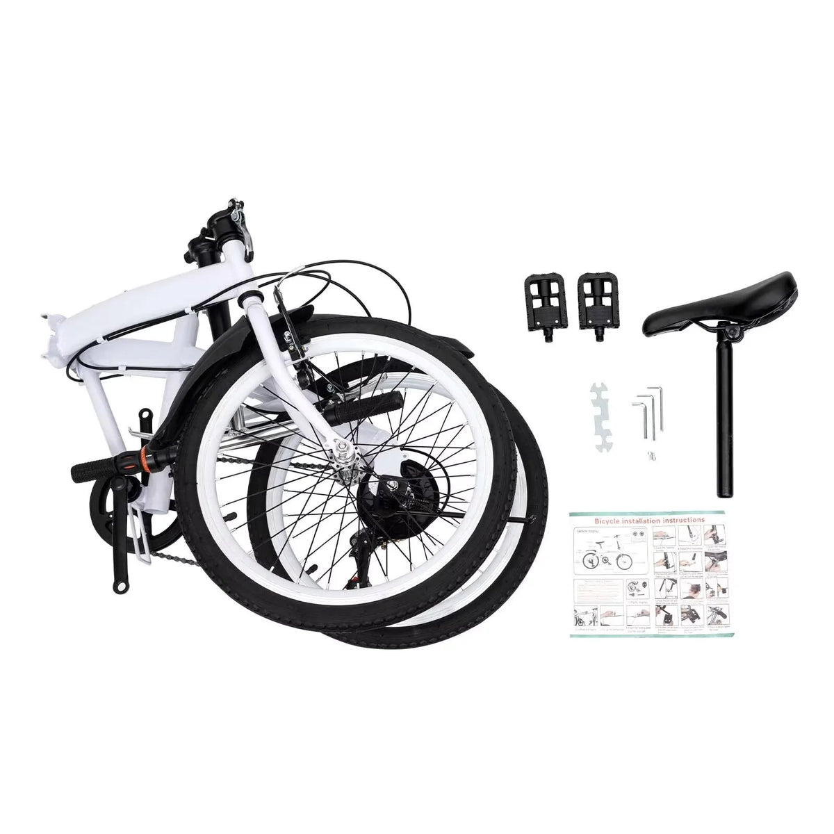 White Folding Bike 6 Speed Gears with Mudguard S4059